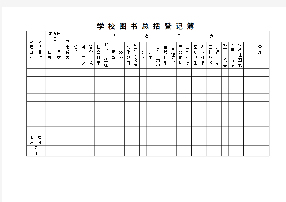 图书室各类台帐样本