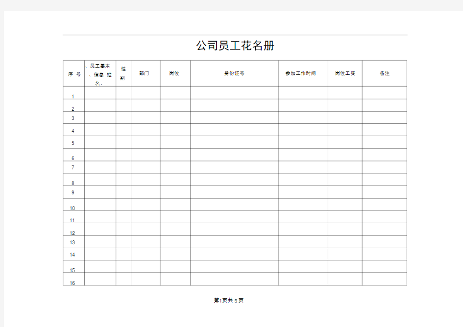 公司员工花名册(模板)