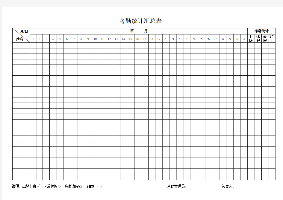 月考勤统计表汇总表模板