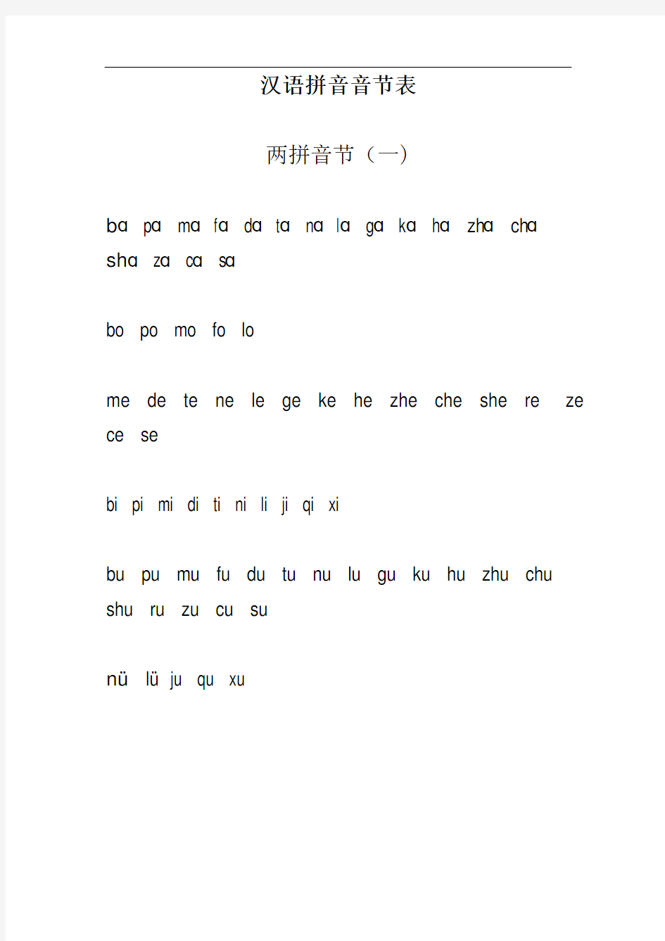 汉语拼音音节表全