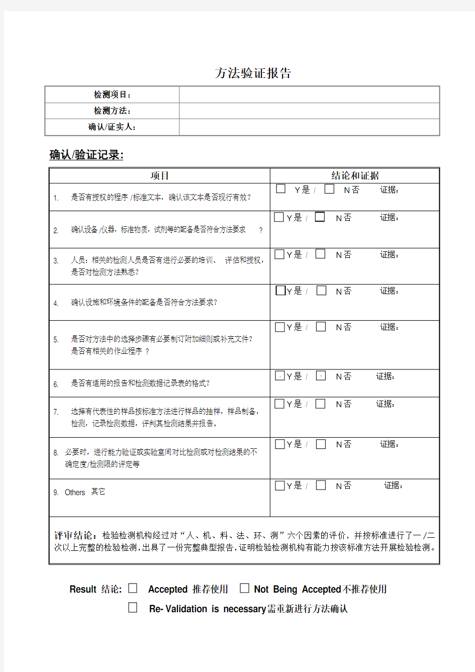 方法验证报告