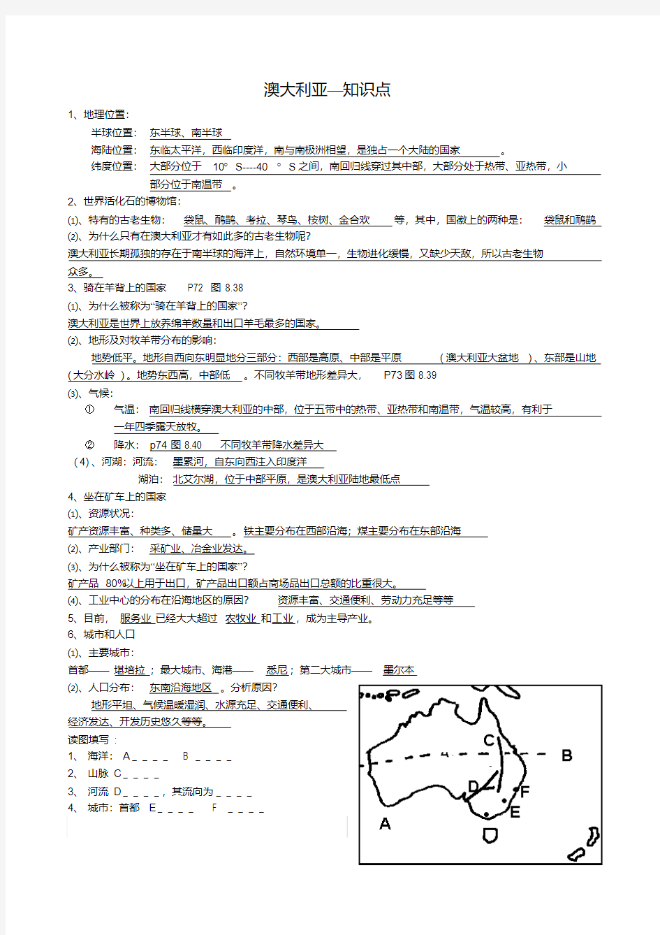 人教版六年级地理澳大利亚复习提纲知识点