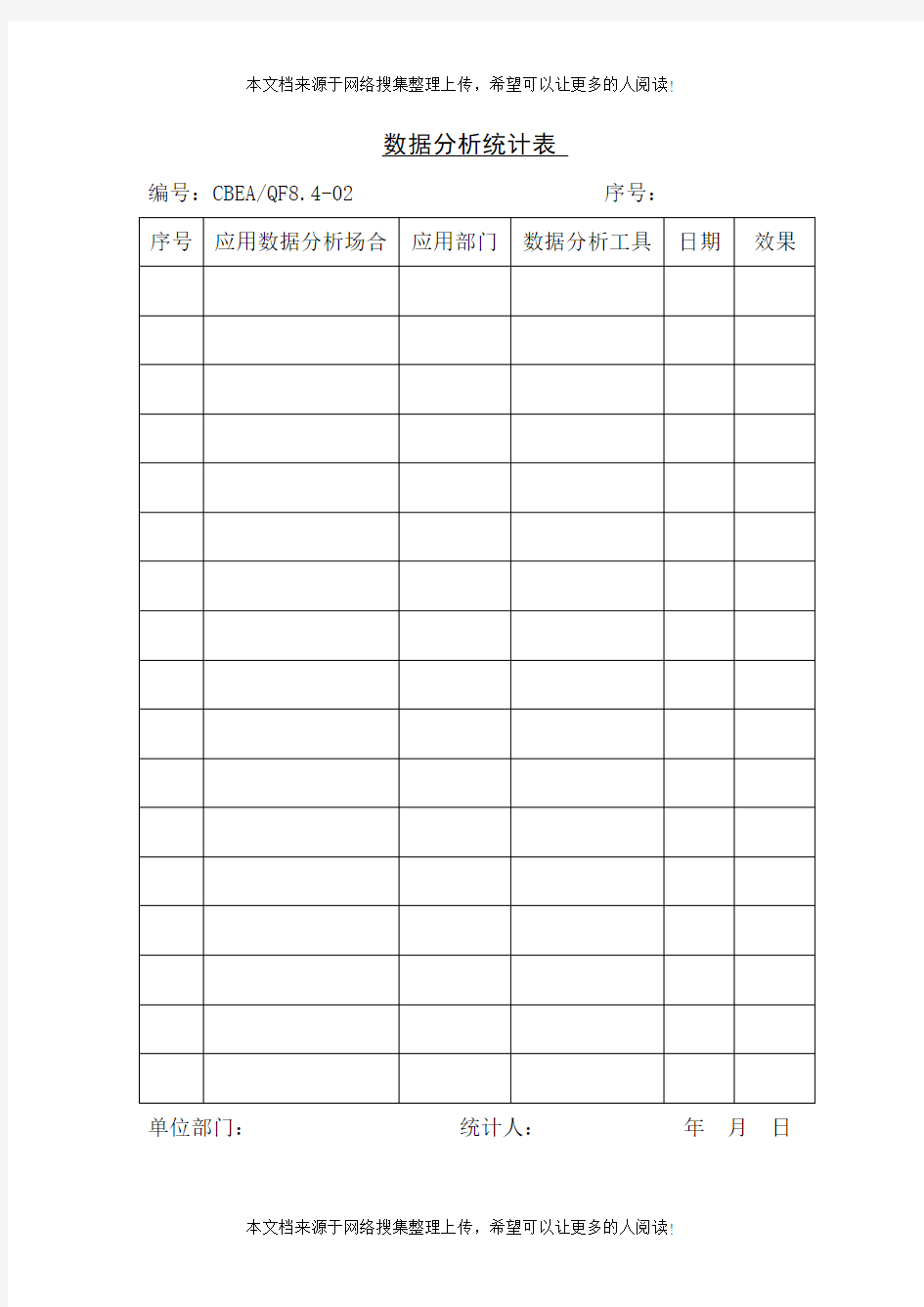 数据分析统计表(表格模板、DOC格式)