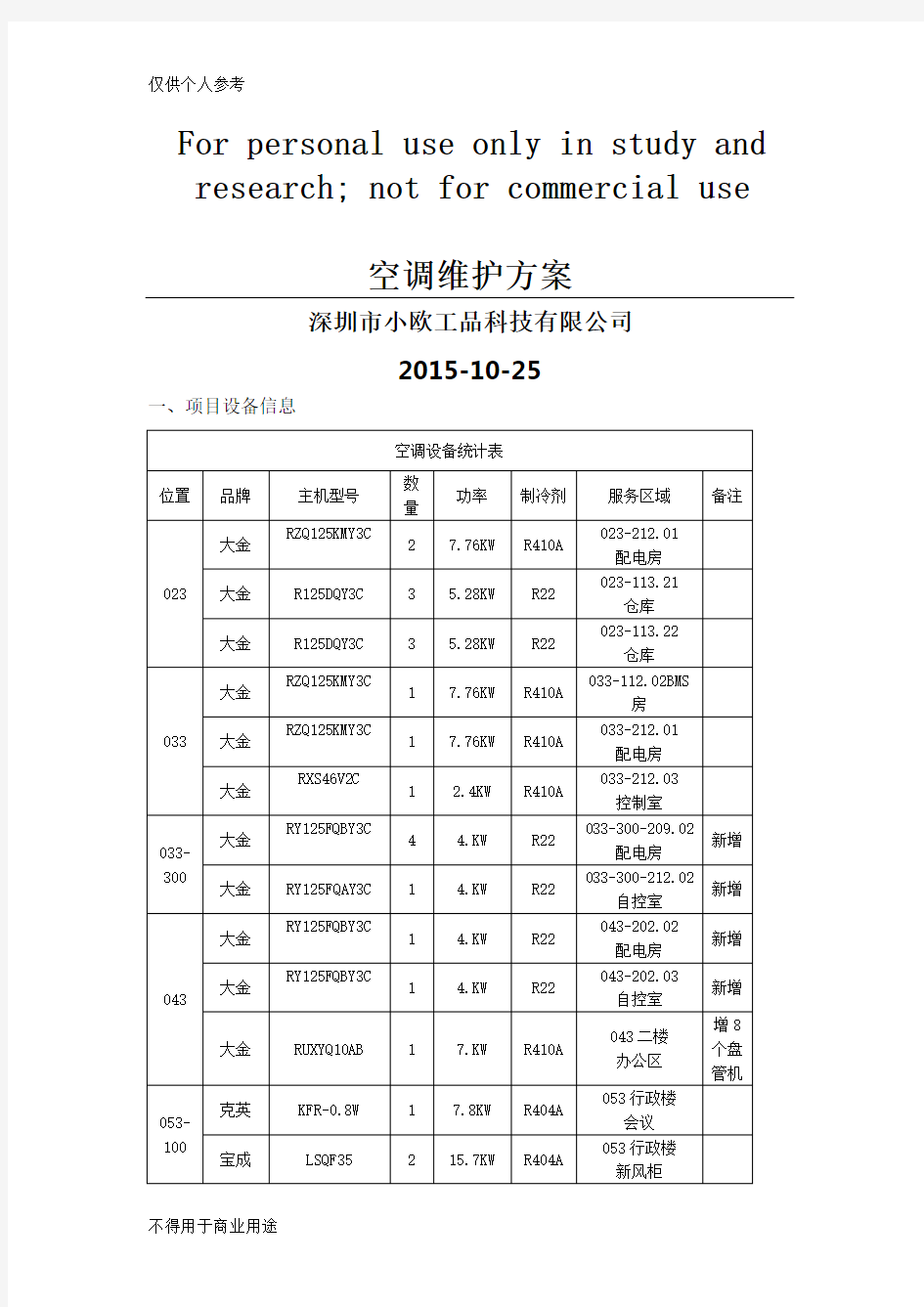 分体空调维保方案