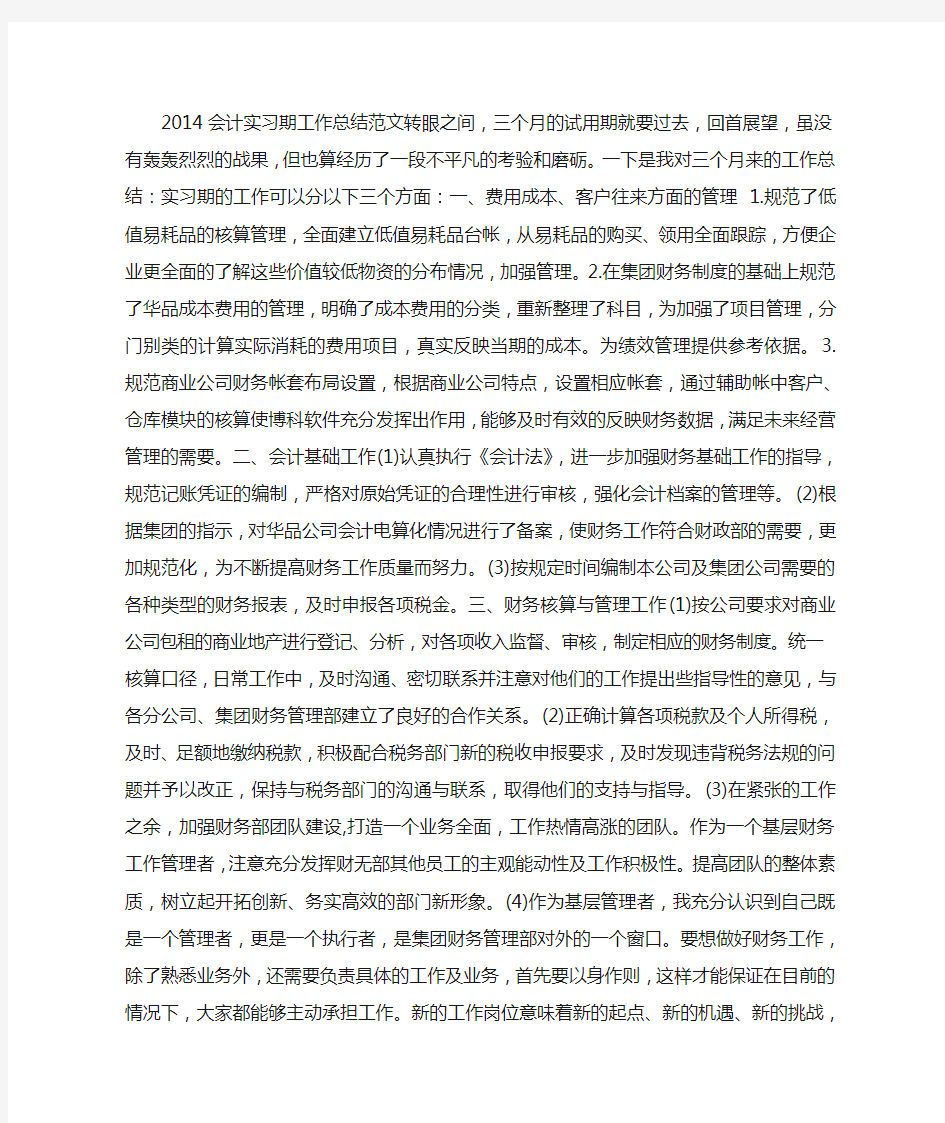 2014会计实习期工作总结范文 (4500字)