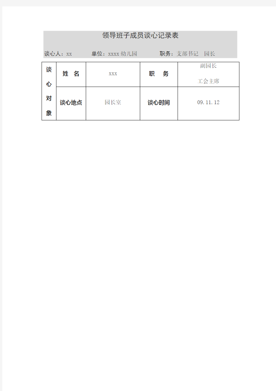 领导班子成员谈心记录表