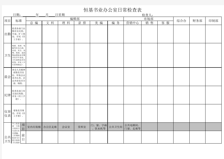 办公室日常检查表