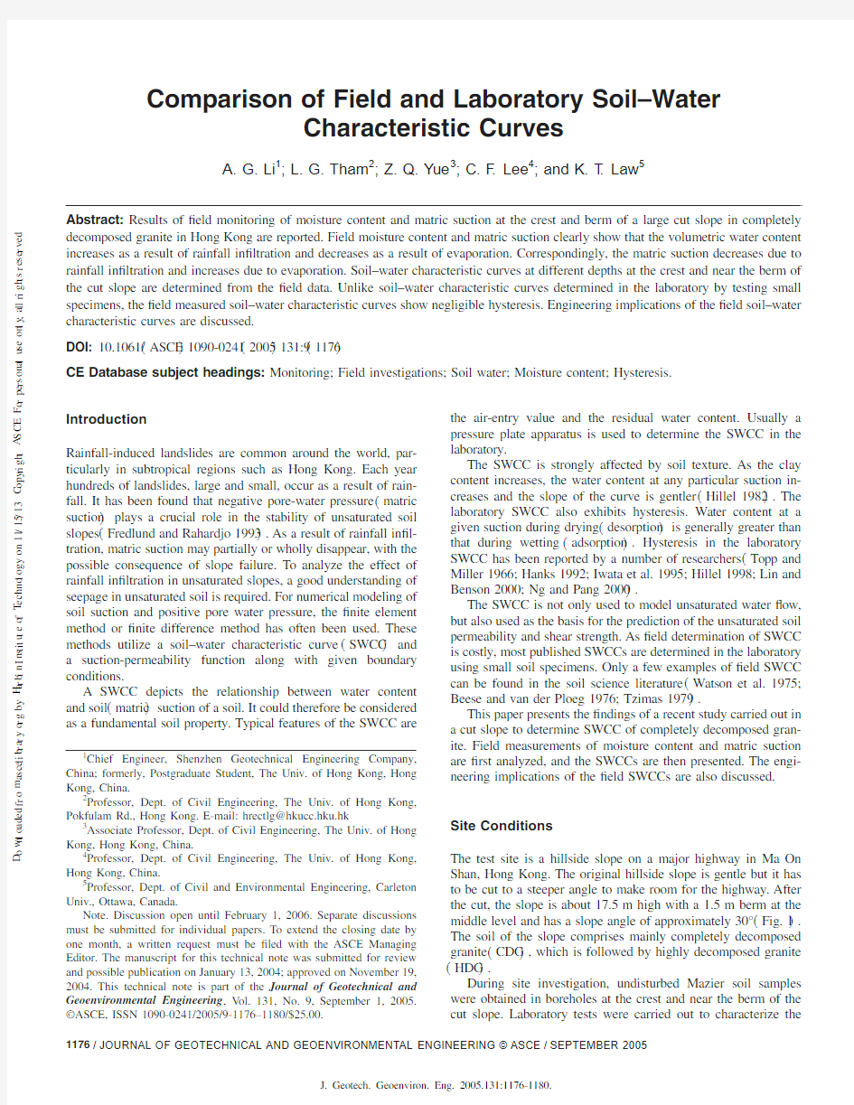 Comparison of Field and Laboratory Soil–Water Characteristic Curves