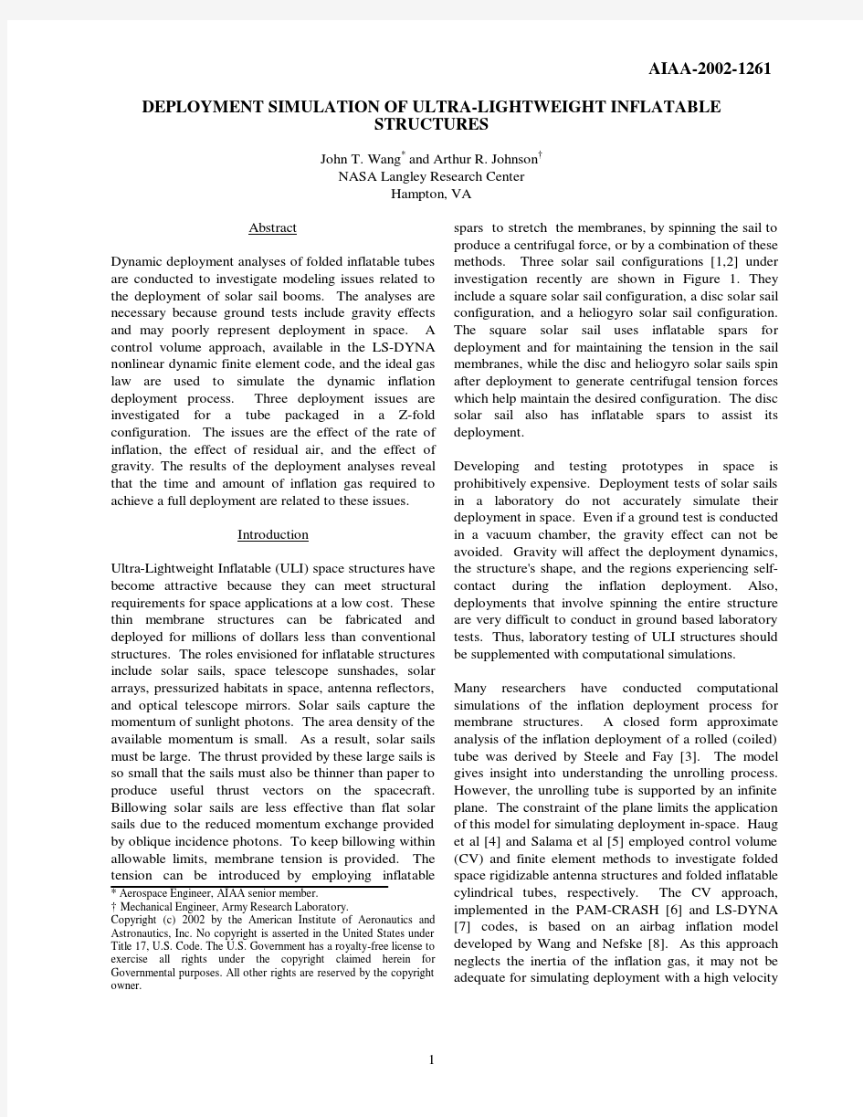 DEPLOYMENT SIMULATION OF ULTRA-LIGHTWEIGHT INFLATABLE STRUCTURES Abstract