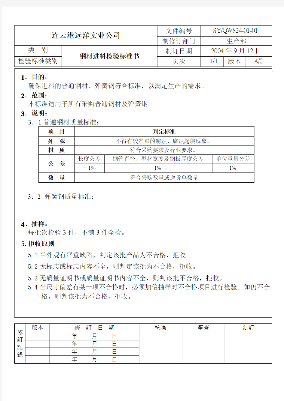 824-01-01钢材进料检验标准书