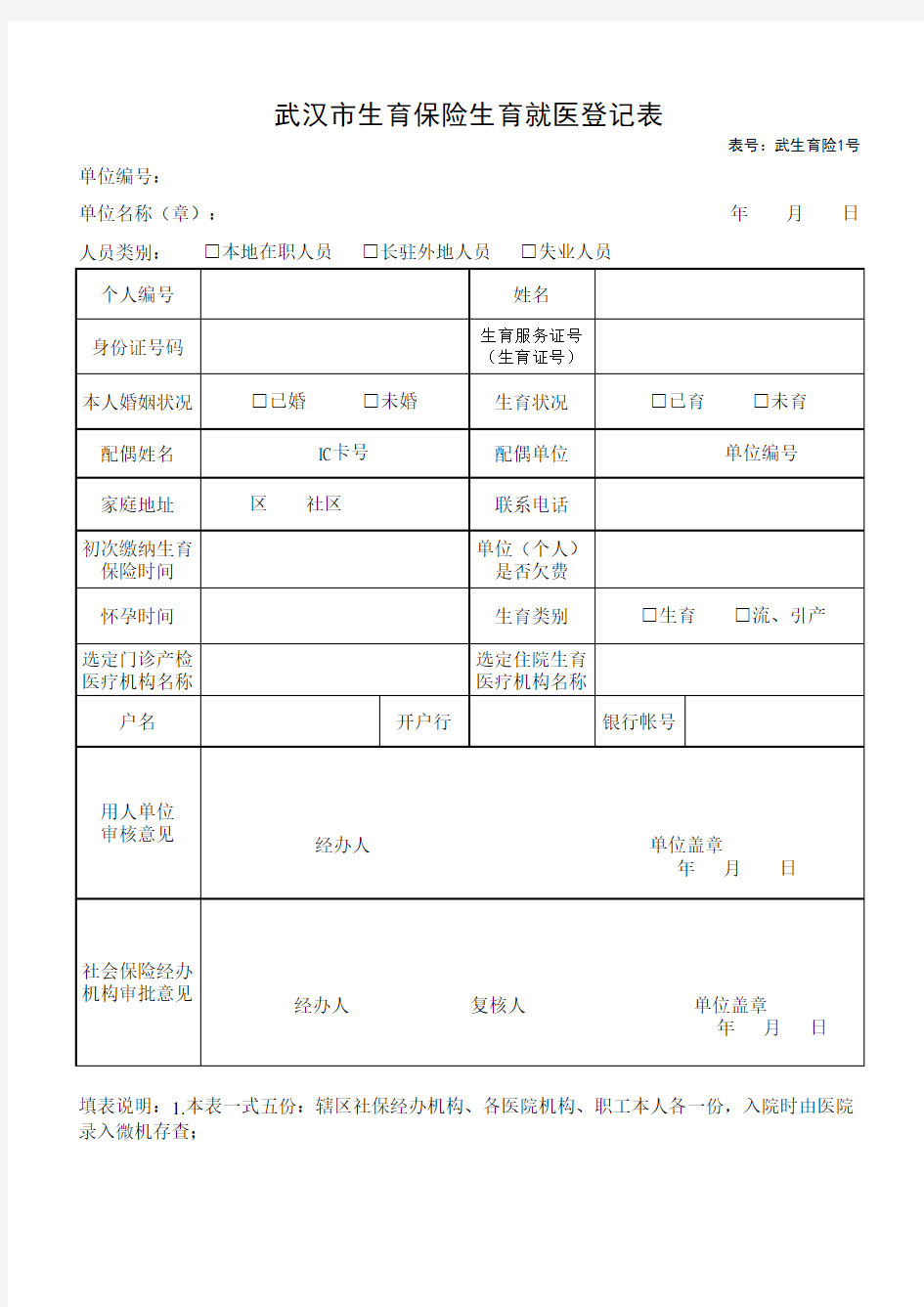 武汉市生育保险生育就医登记表