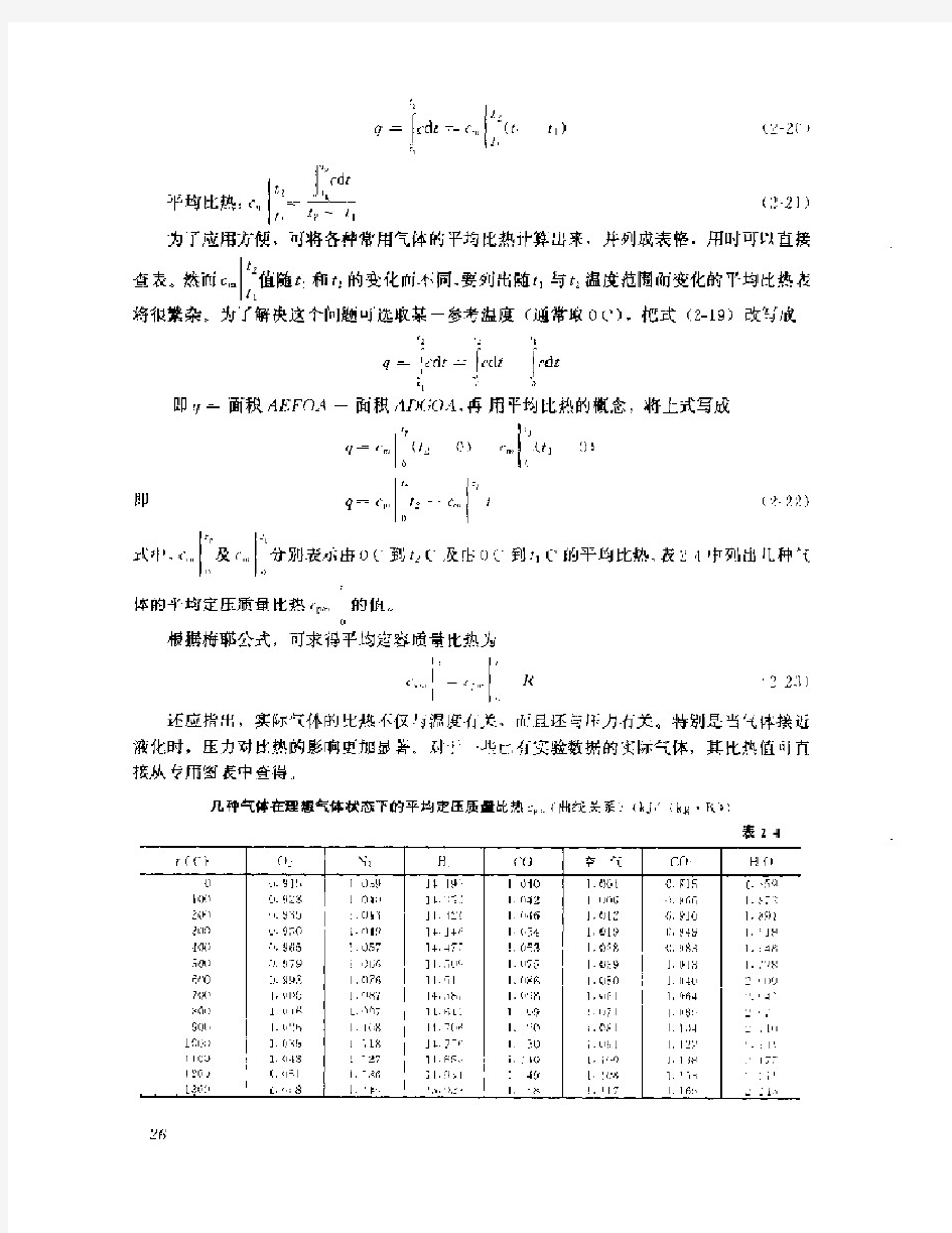 几种气体在理想气体状态下的平均定压质量比热