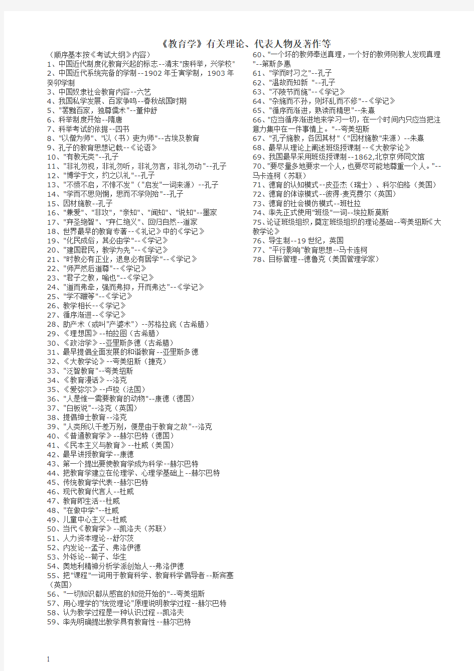 教育学理论、代表人物及著作