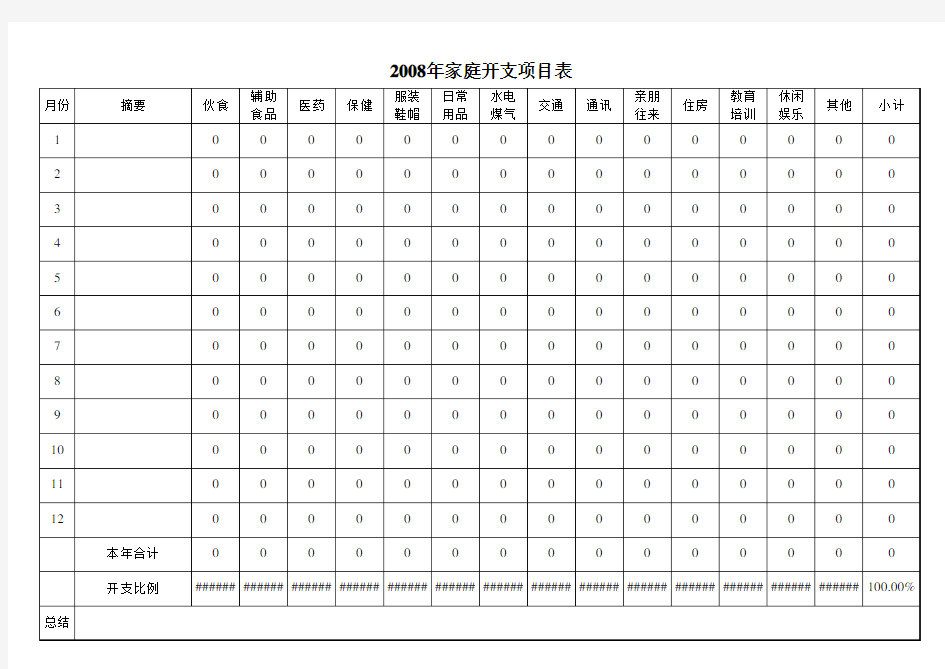 家庭开支记账表