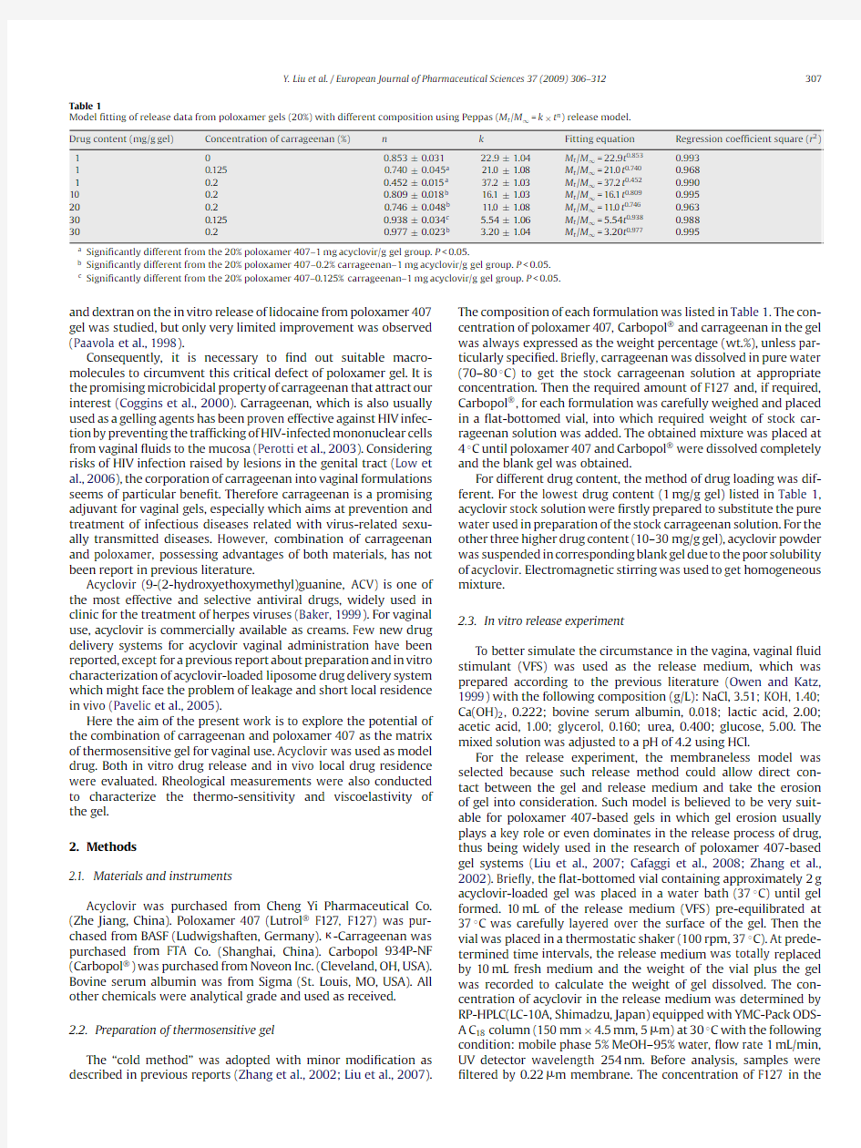 Effect of carrageenan on poloxamer-based in situ gel in vitro and in vivo