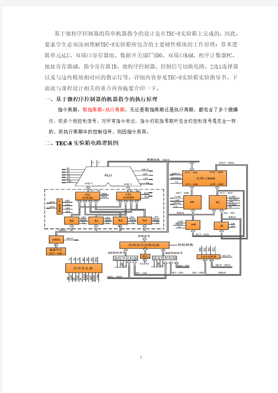 基于微程序控制器的《计算机系统综合设计》课程设计指导书
