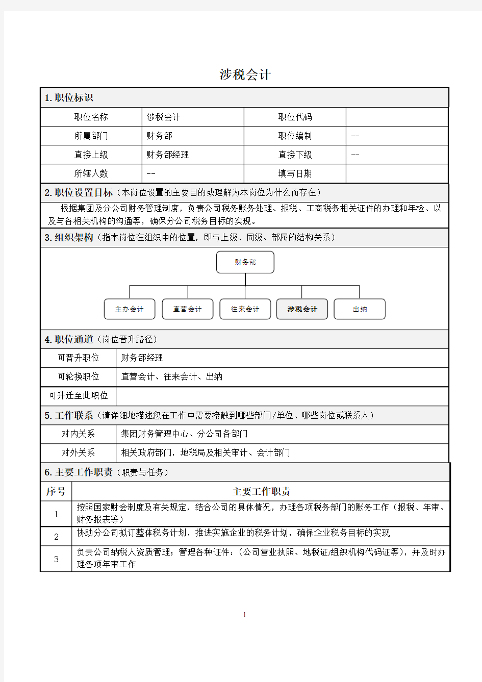 税务会计岗位说明书