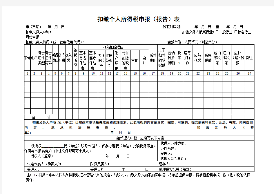 个人所得税申报表