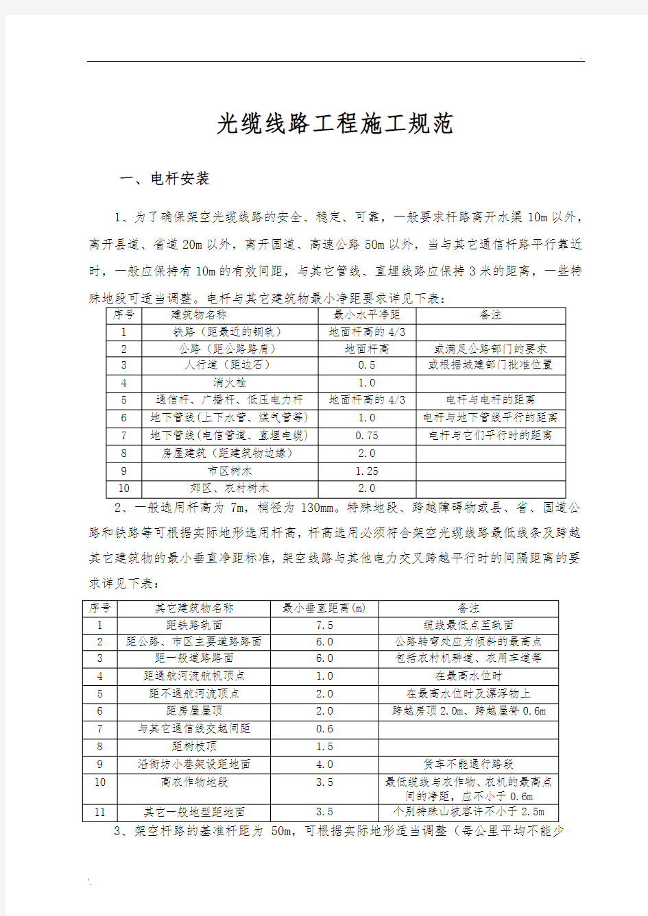 通信光缆线路施工规范-