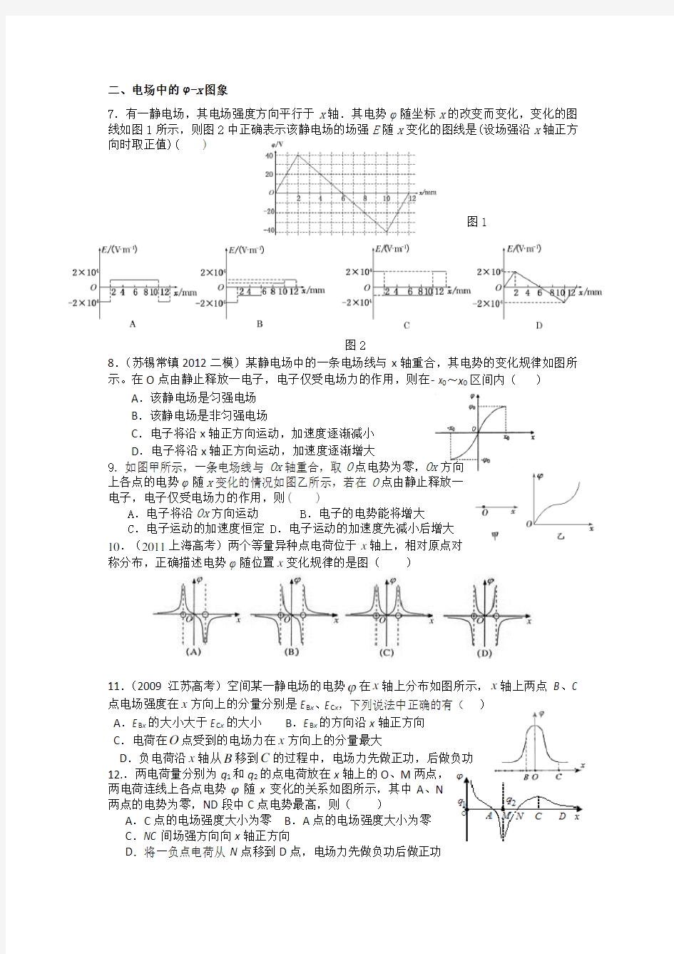 电场中的图像问题练习