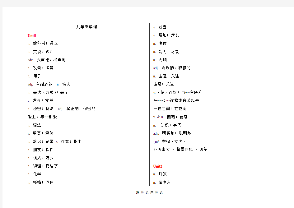 2015人教版九年级英语单词表(中文)分析