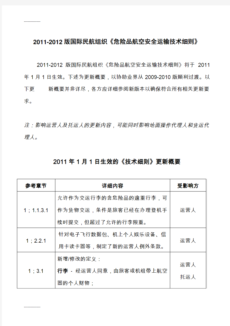 [整理]-版国际民航组织《危险品航空安全运输技术细则》