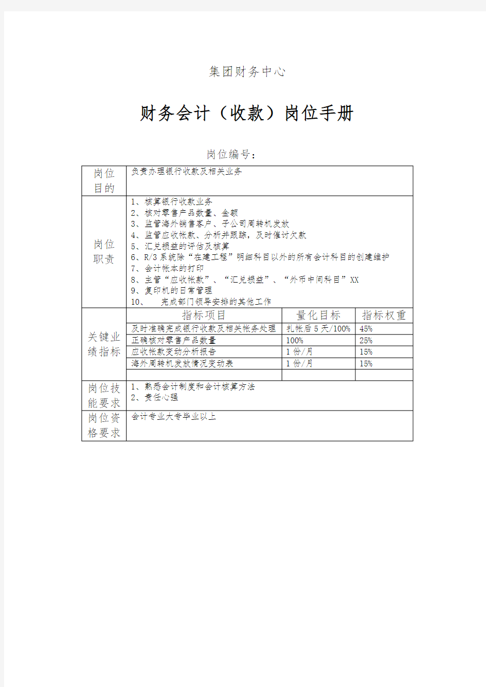 财务会计(收款)岗位手册表