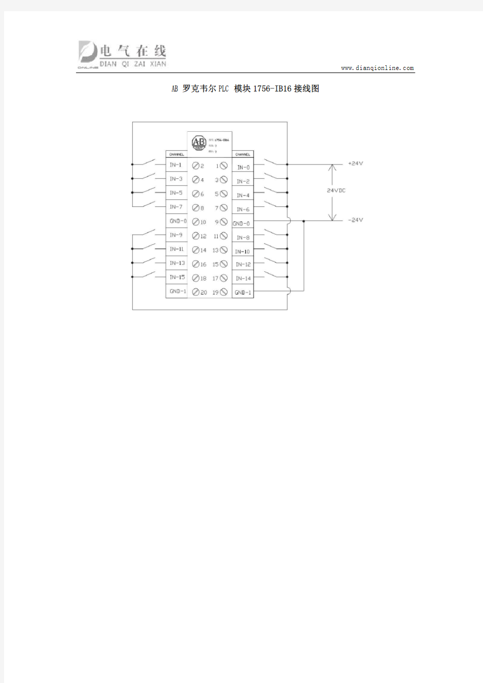 AB罗克韦尔PLC模块1756-IB16接线图