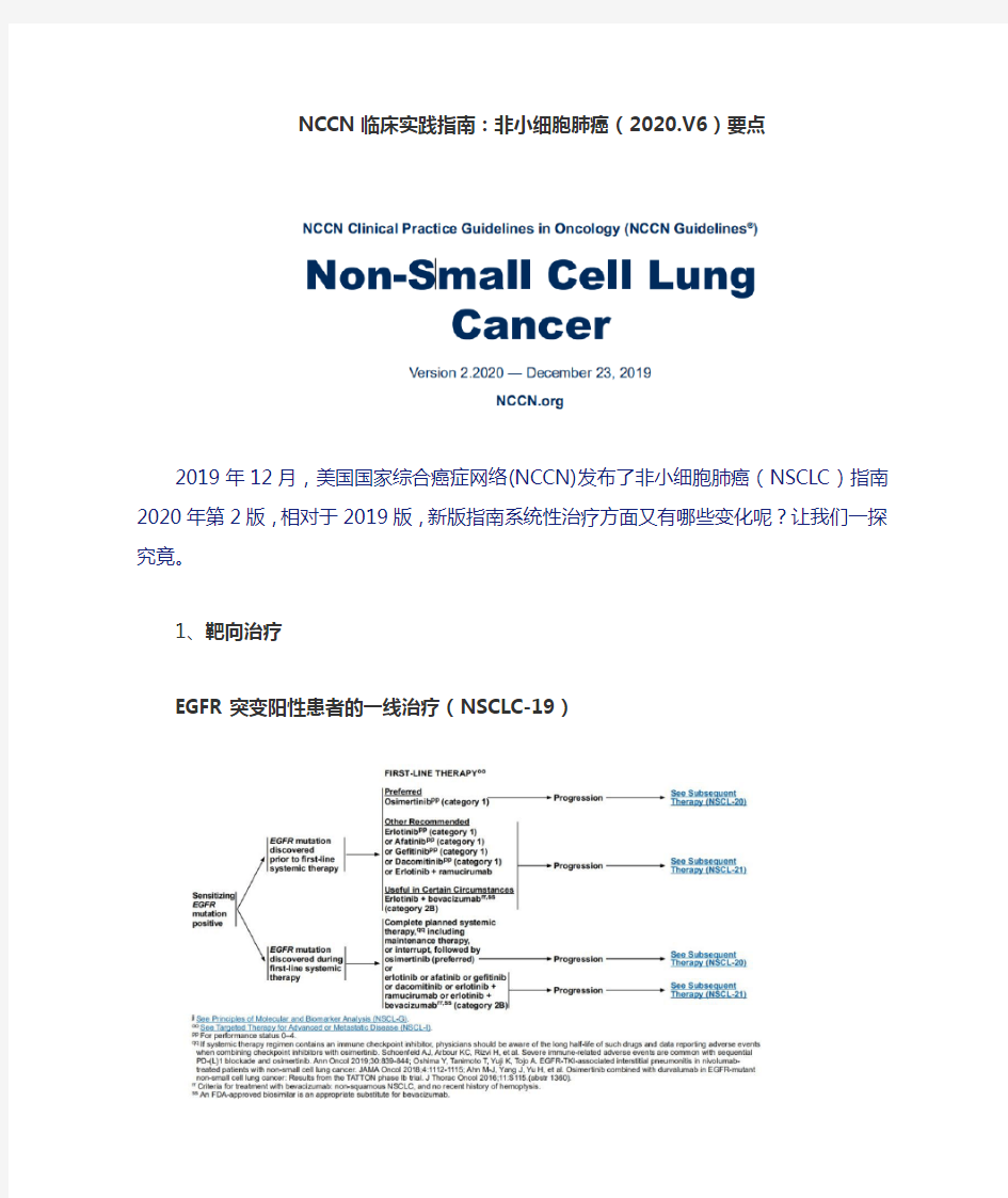 NCCN临床实践指南：非小细胞肺癌(2020.V6)