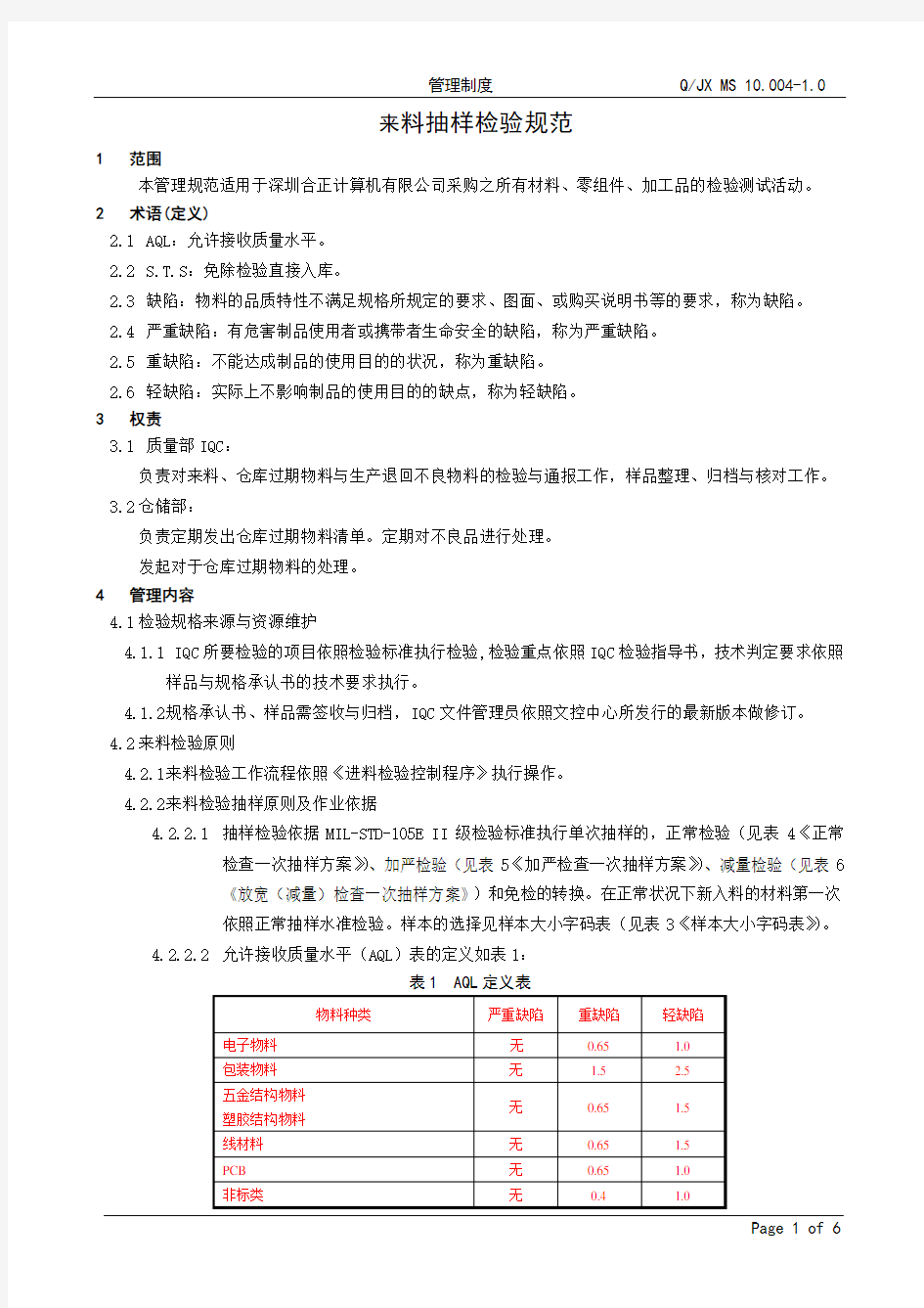 来料抽样检验规范.doc