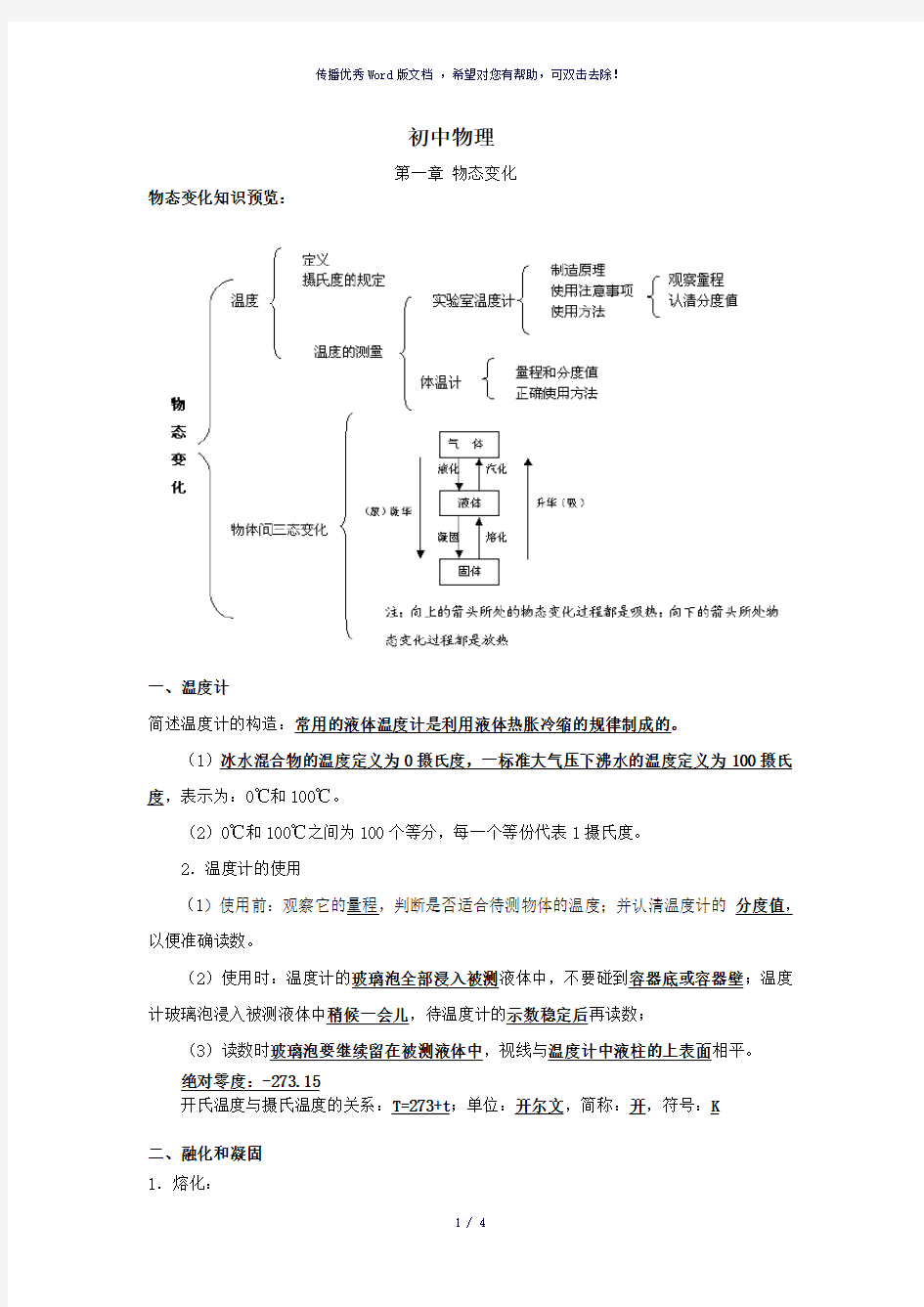 初中物理物态变化知识点总结