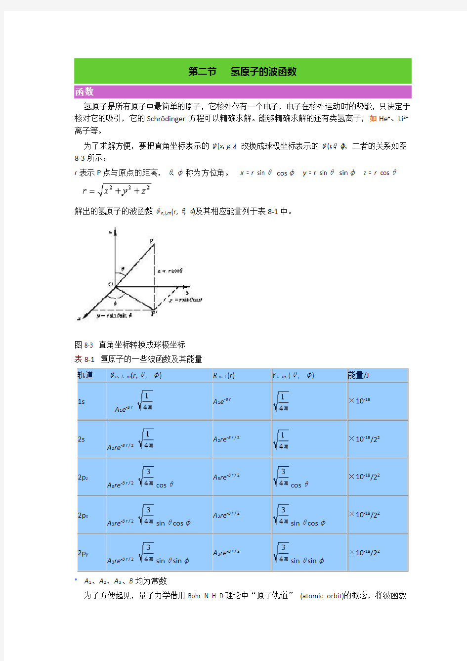 第二节氢原子的波函数