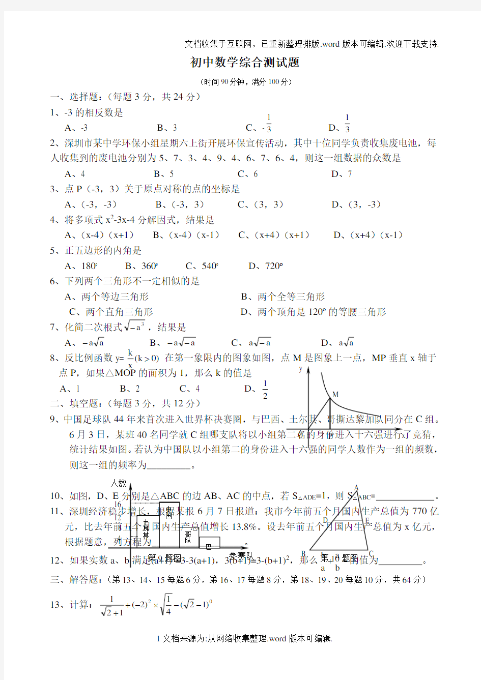 初中数学综合测试题1