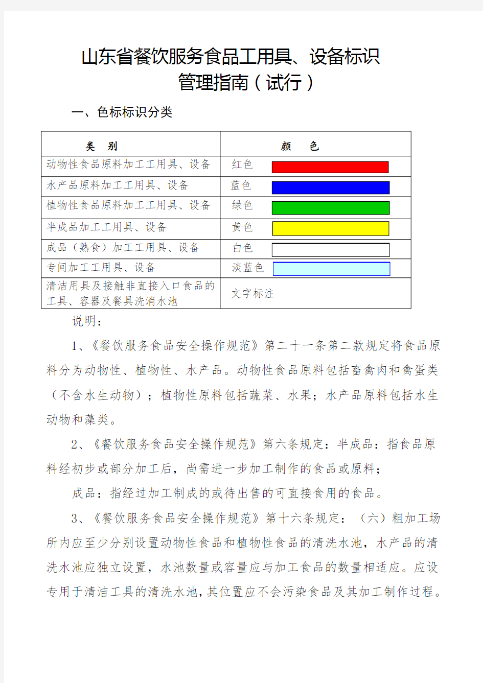 山东省餐饮服务食品工用具、设备标识管理指南(试行)