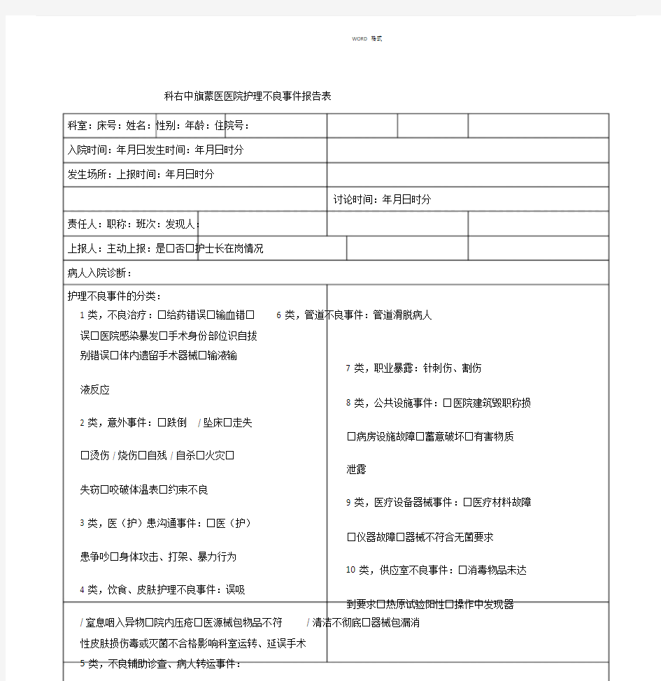 最新护理不良事件报告表.doc