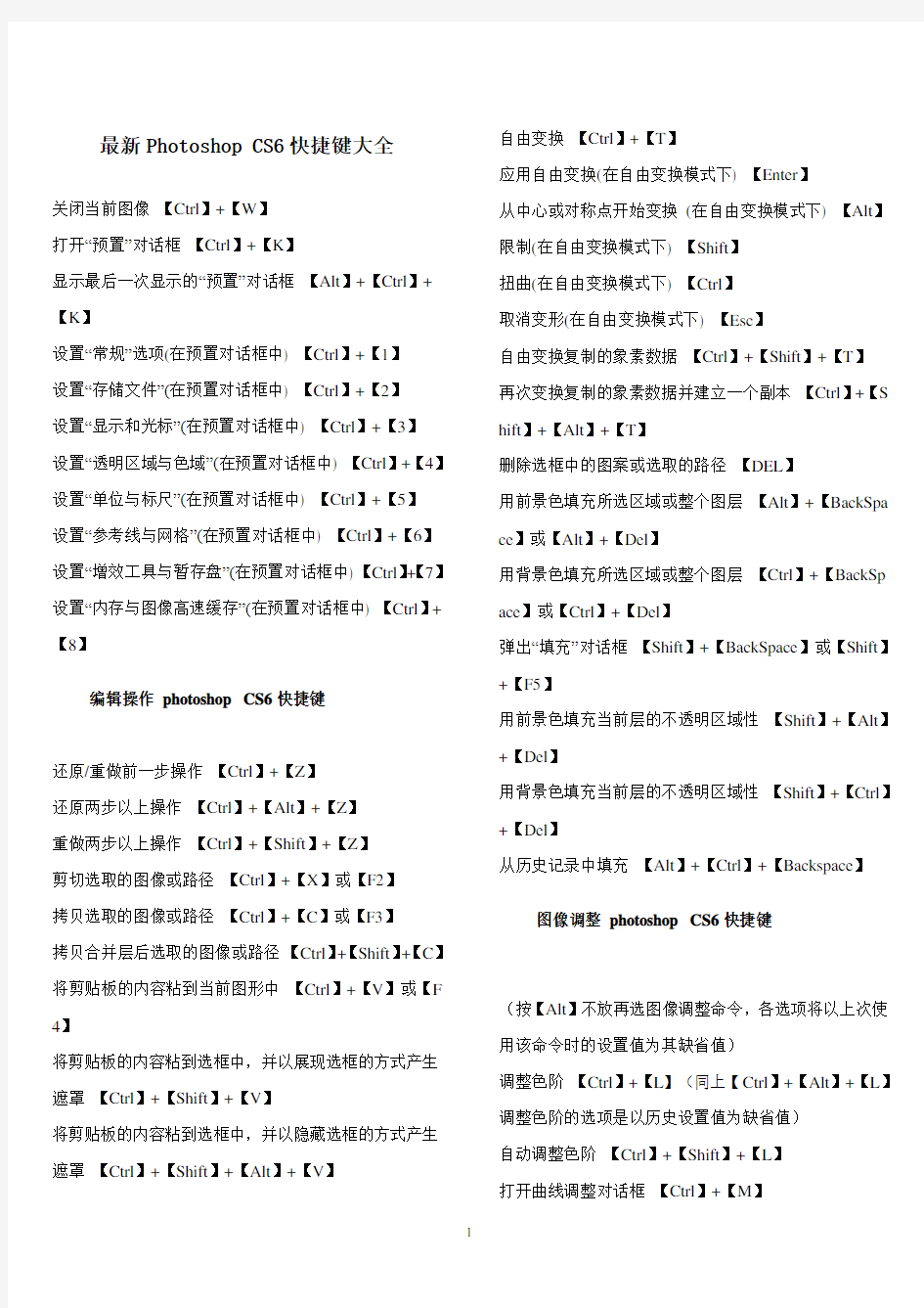 最新Photoshop CS6快捷键大全
