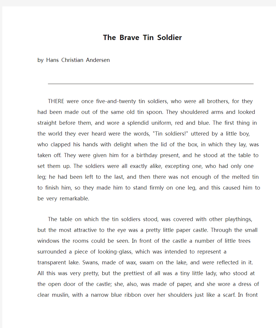 100个有趣的英文小故事之The Brave Tin Soldier