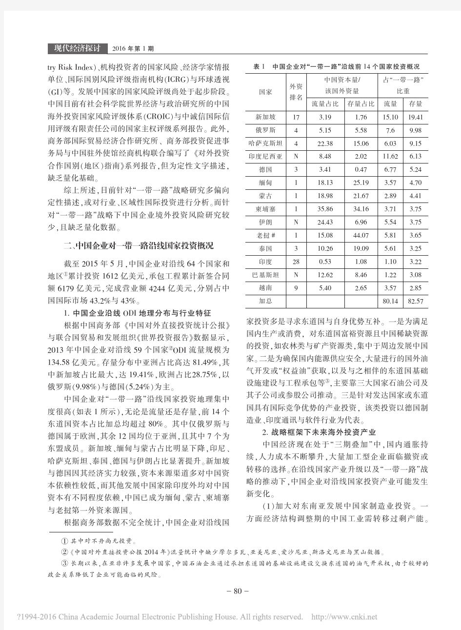 ”一带一路“战略下中国企业对海外直接投资国的风险评估(方旖旎)