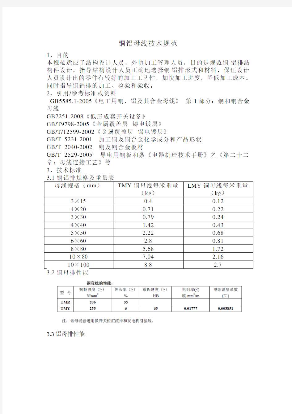 铜铝排技术规范