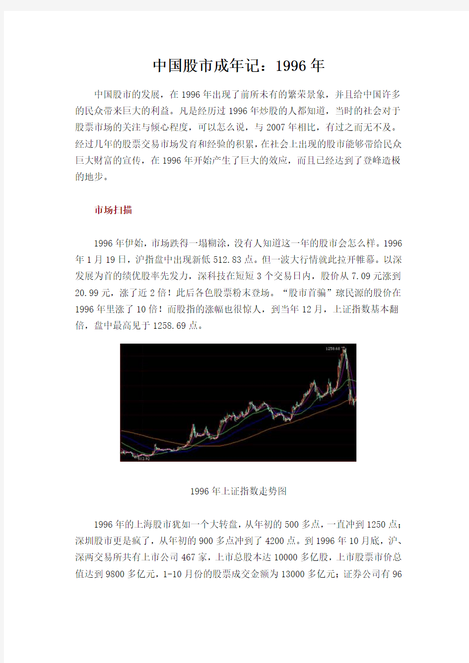 中国股市成年记：1996年