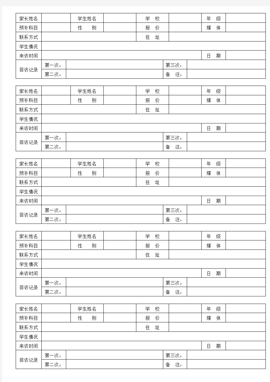 培训学校来电记录登记表