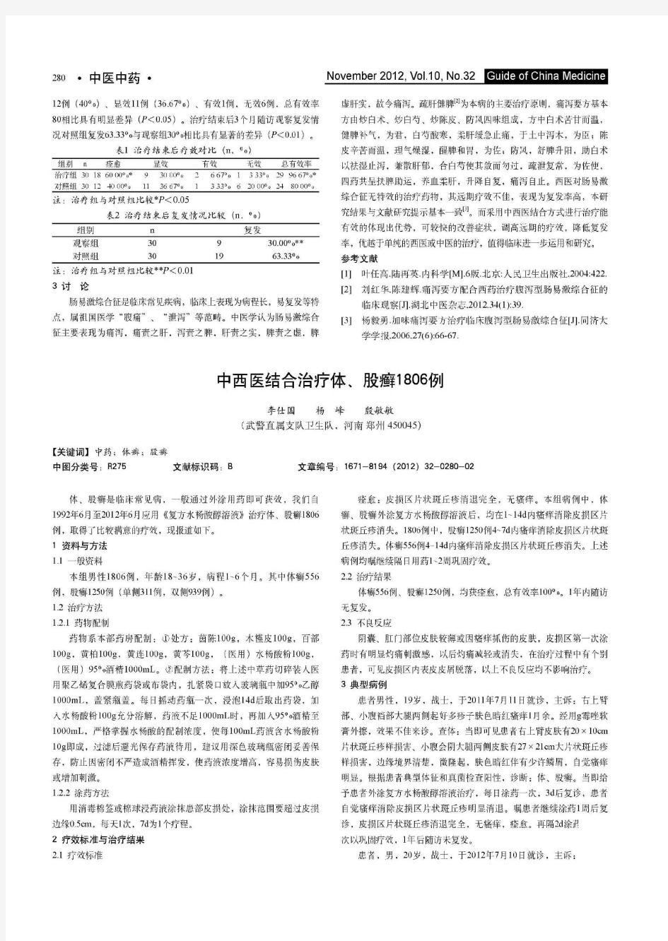 中西医结合治疗体、股癣1806例