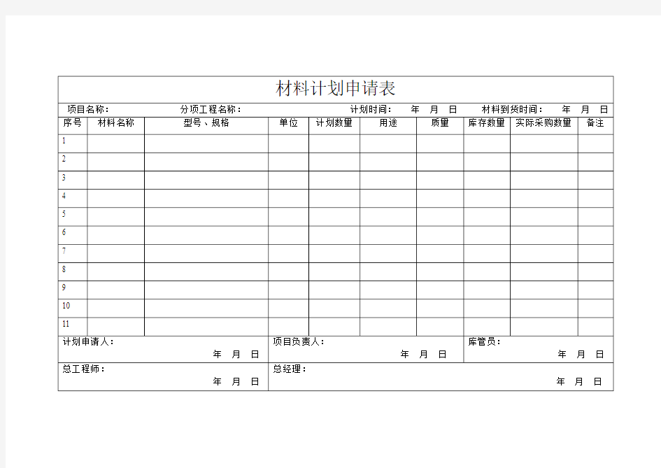 材料计划流程 表