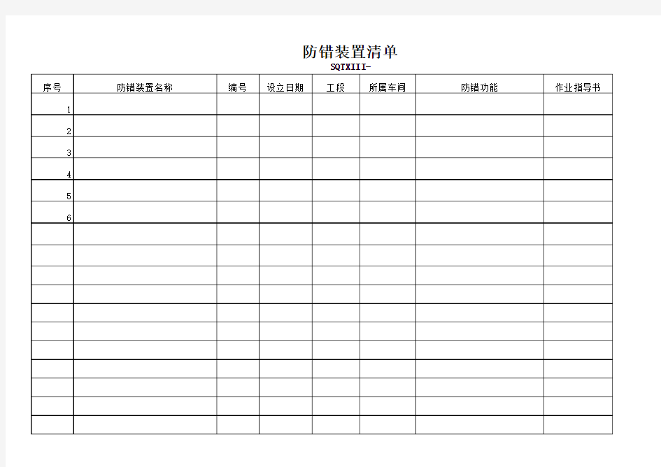 防错装置清单及检查表