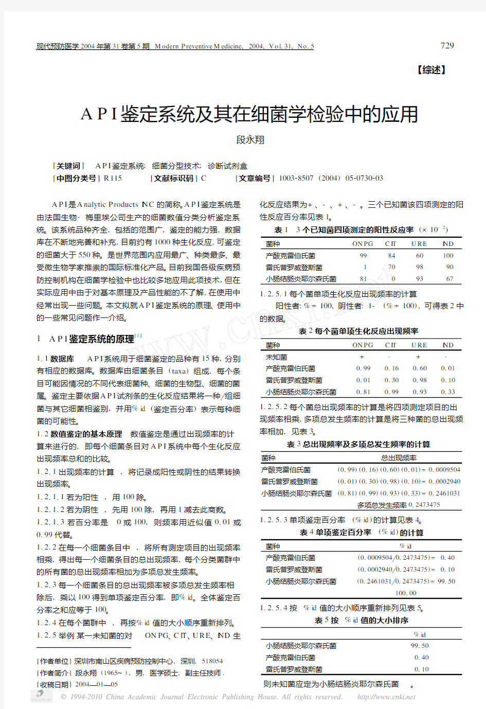 API鉴定系统及其在细菌学检验中的应用