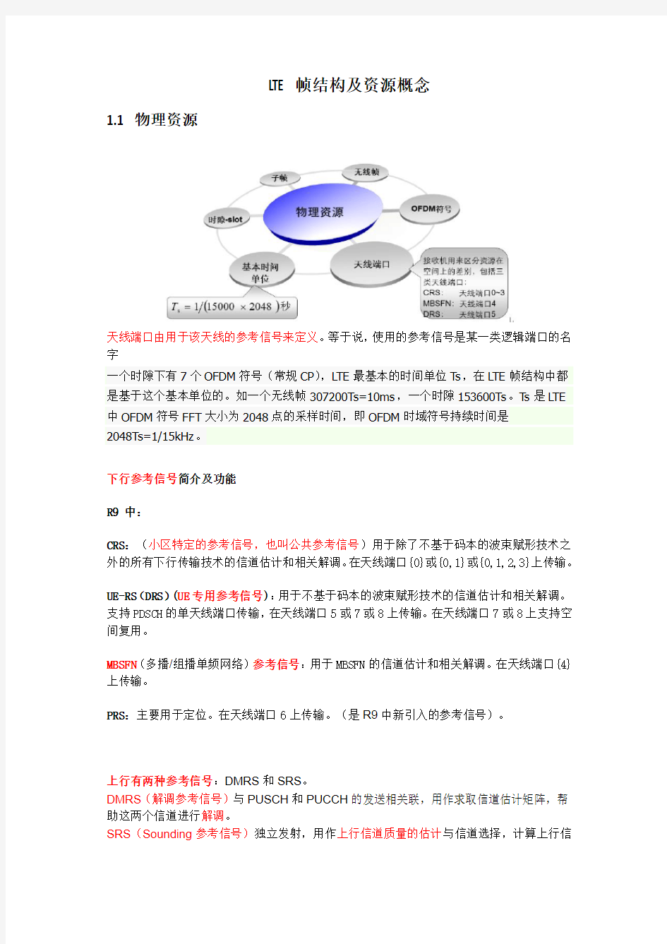 LTE帧结构及资源概念