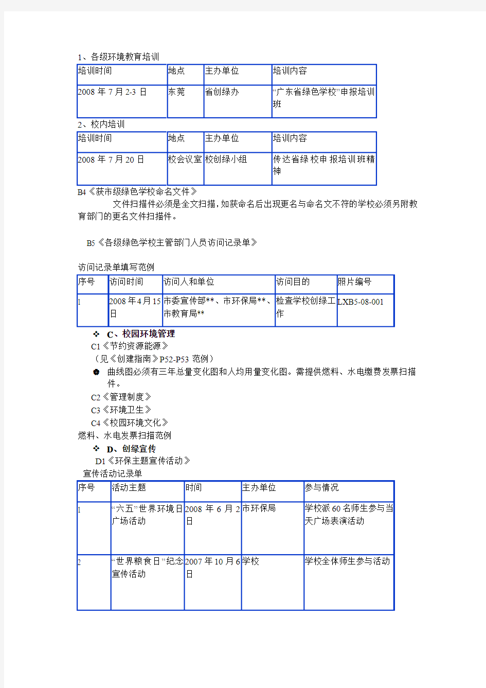 “广东省绿色学校”资料整理规范及申报要求