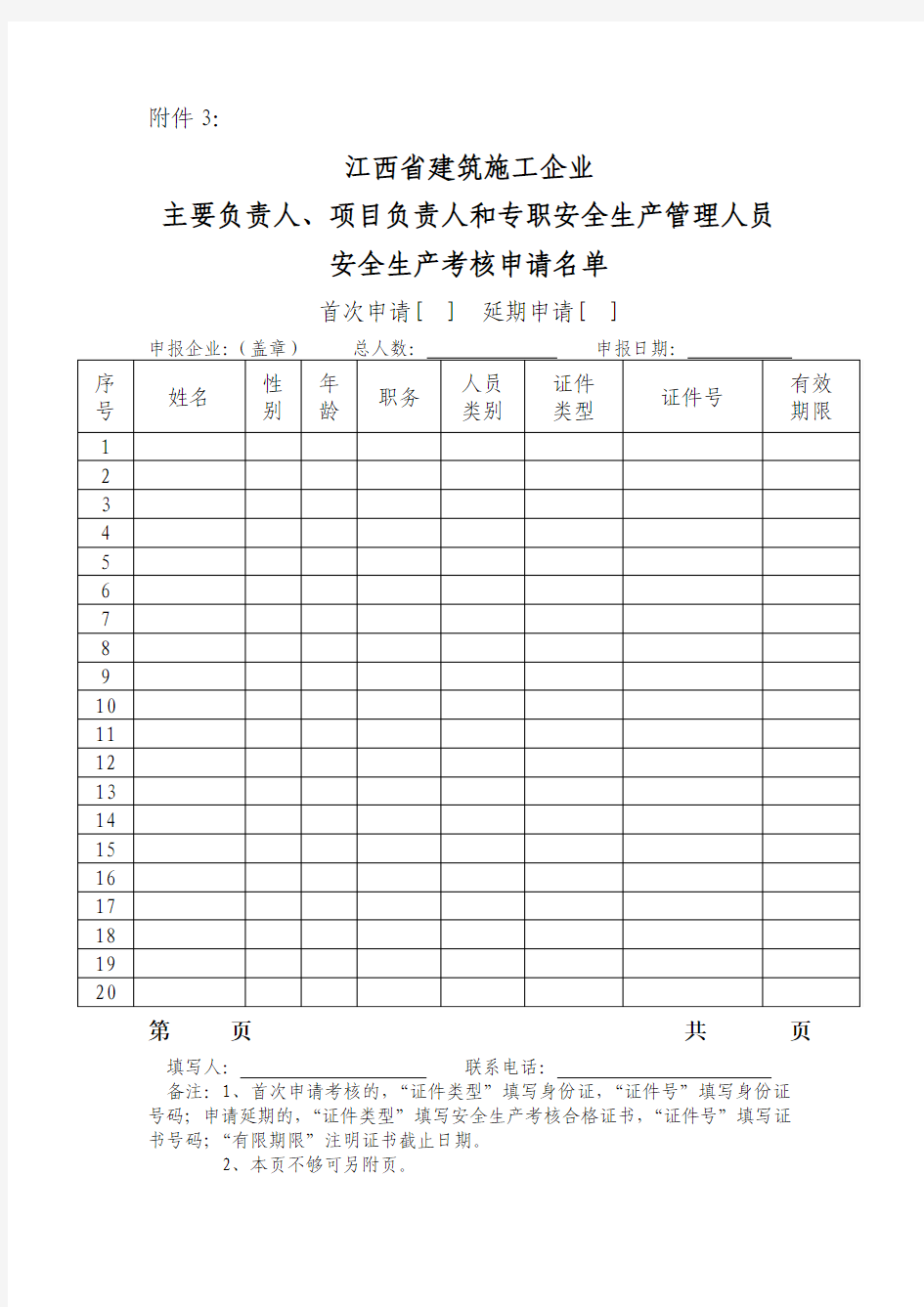 专职安全生产管理人员安全生产考核申请表