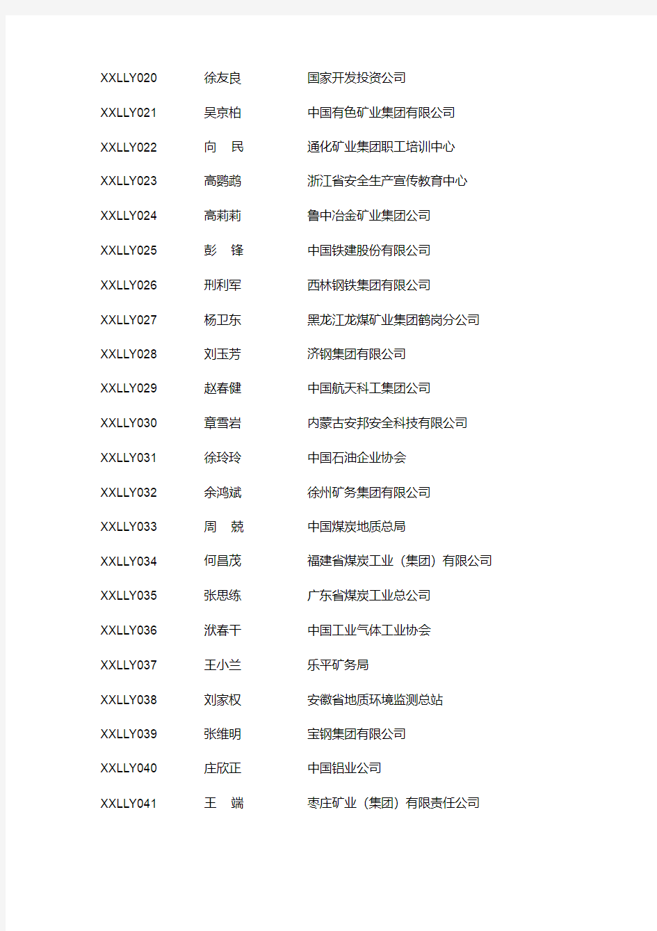 中国安全生产协会首批信息联络员名单