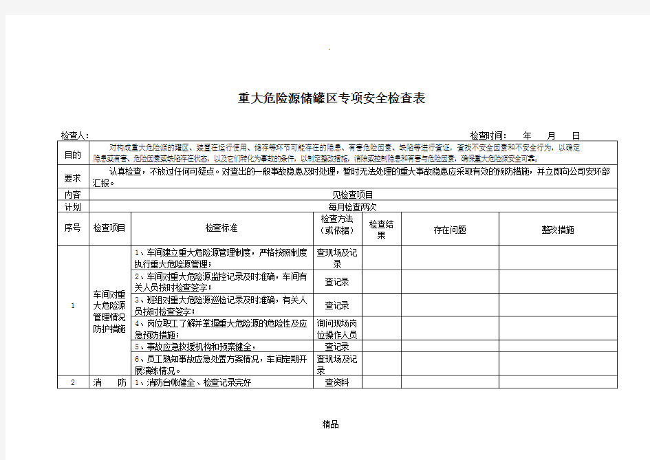 重大危险源储罐区专项安全检查表